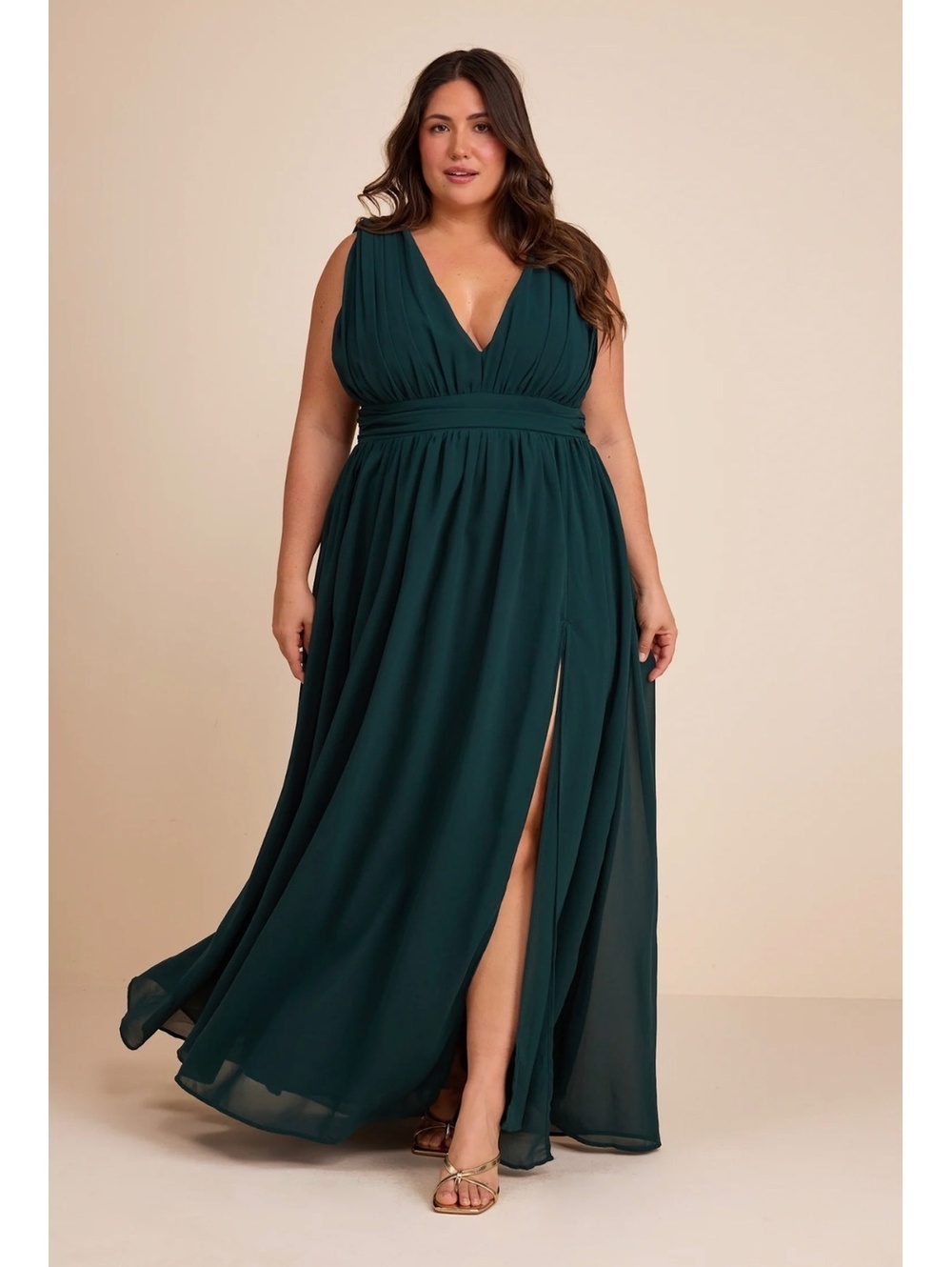 Lulus Heavenly Hues Emerald Green Plunging V Neck Maxi Dress XL NWT